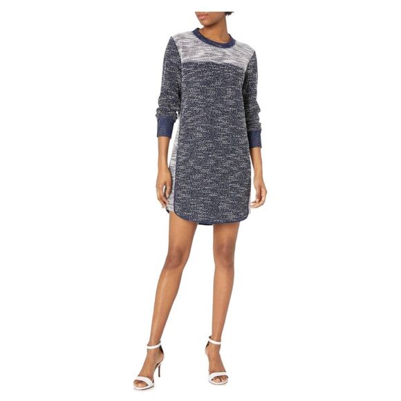 BCBGeneration Colorblock Women Dark Navy White 3d Textured Knit Sweater Dress S - Picture 1 of 13